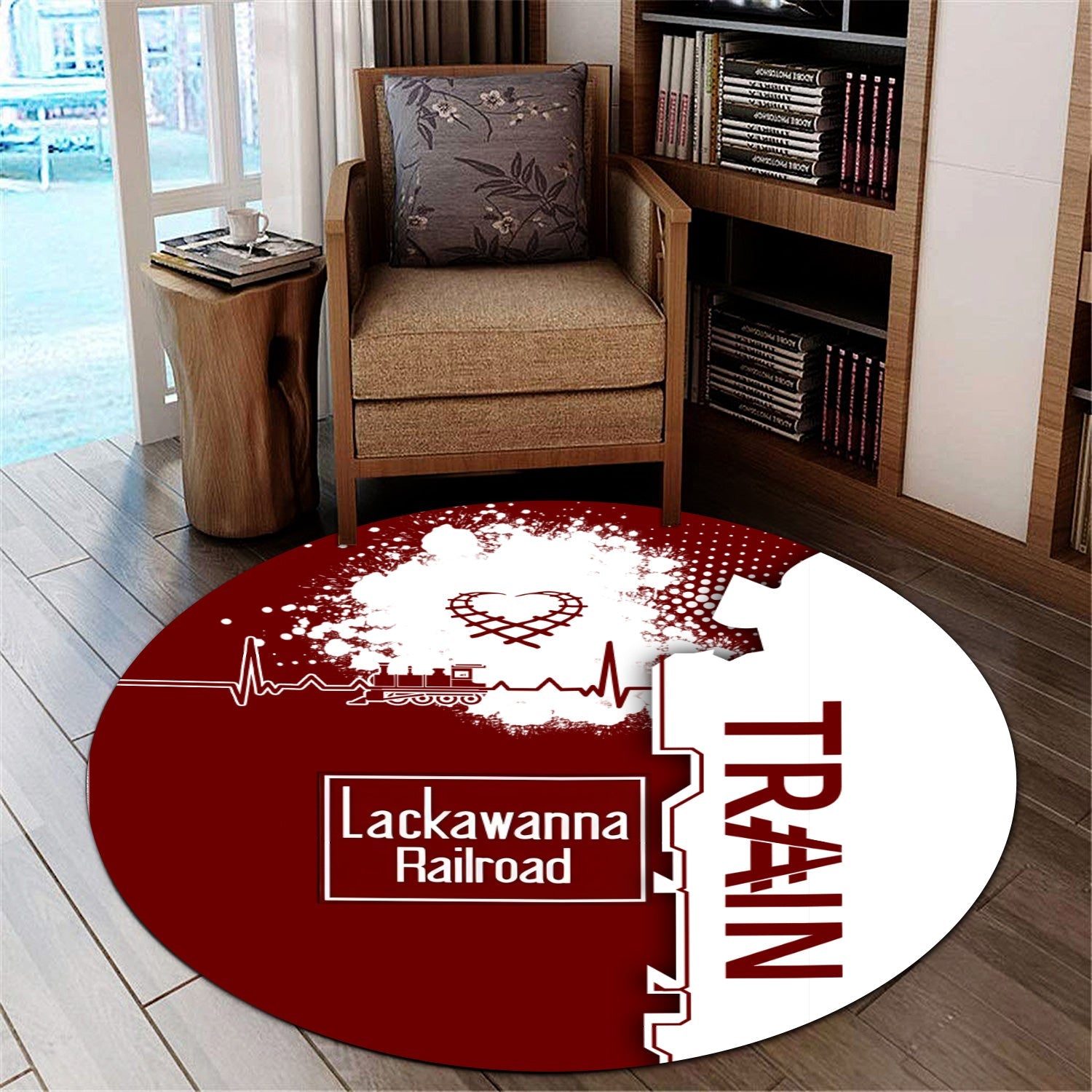 Railspirit Delaware, Lackawanna and Western Railroad Round Mat Engine Heartbeat and Track Love Style DL&W Mat Gift Idea For Train Lovers