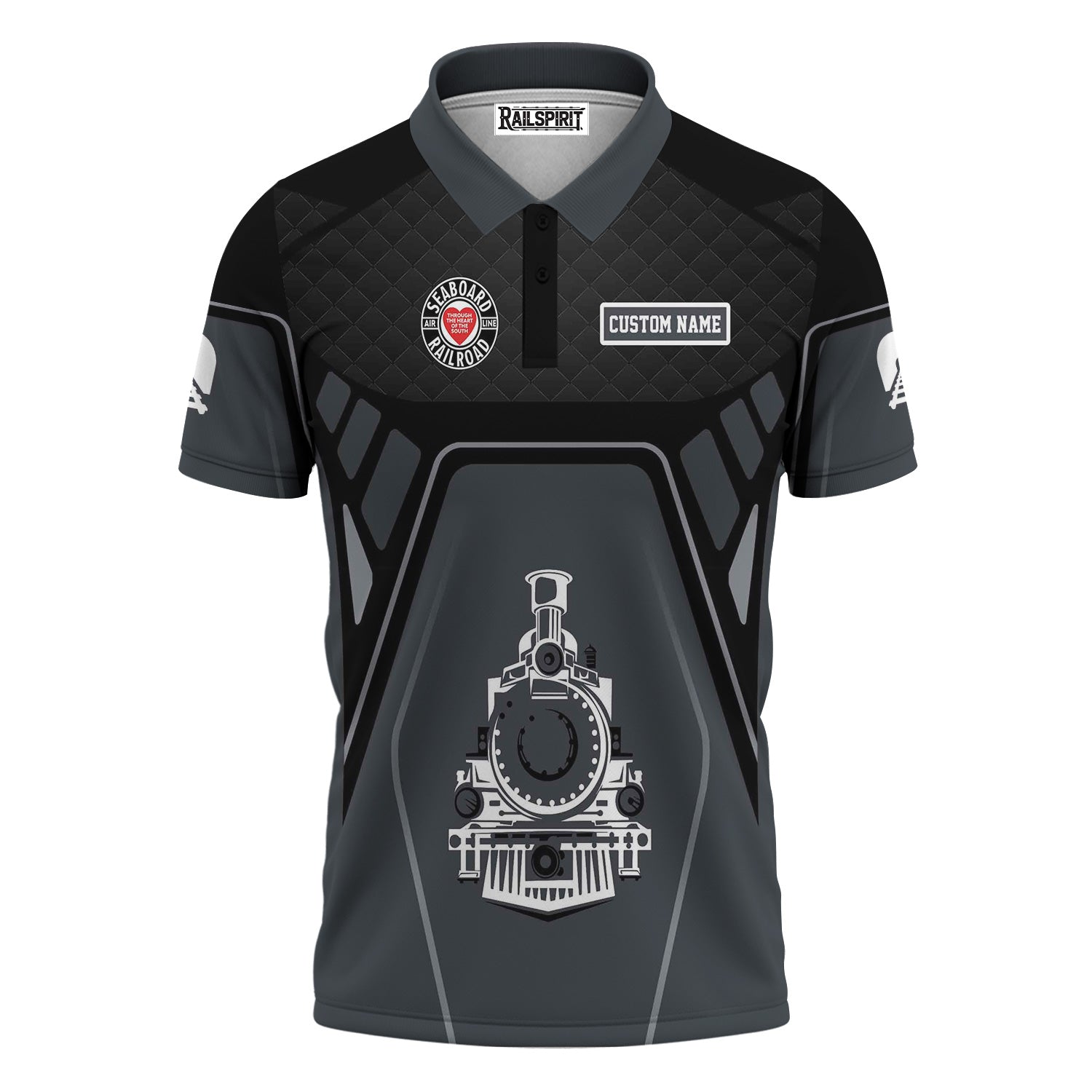 Railspirit Personalized Seaboard Air Line Railroad Polo Shirt Steam Locomotive Engine Graphic Train Shirt All Over Print