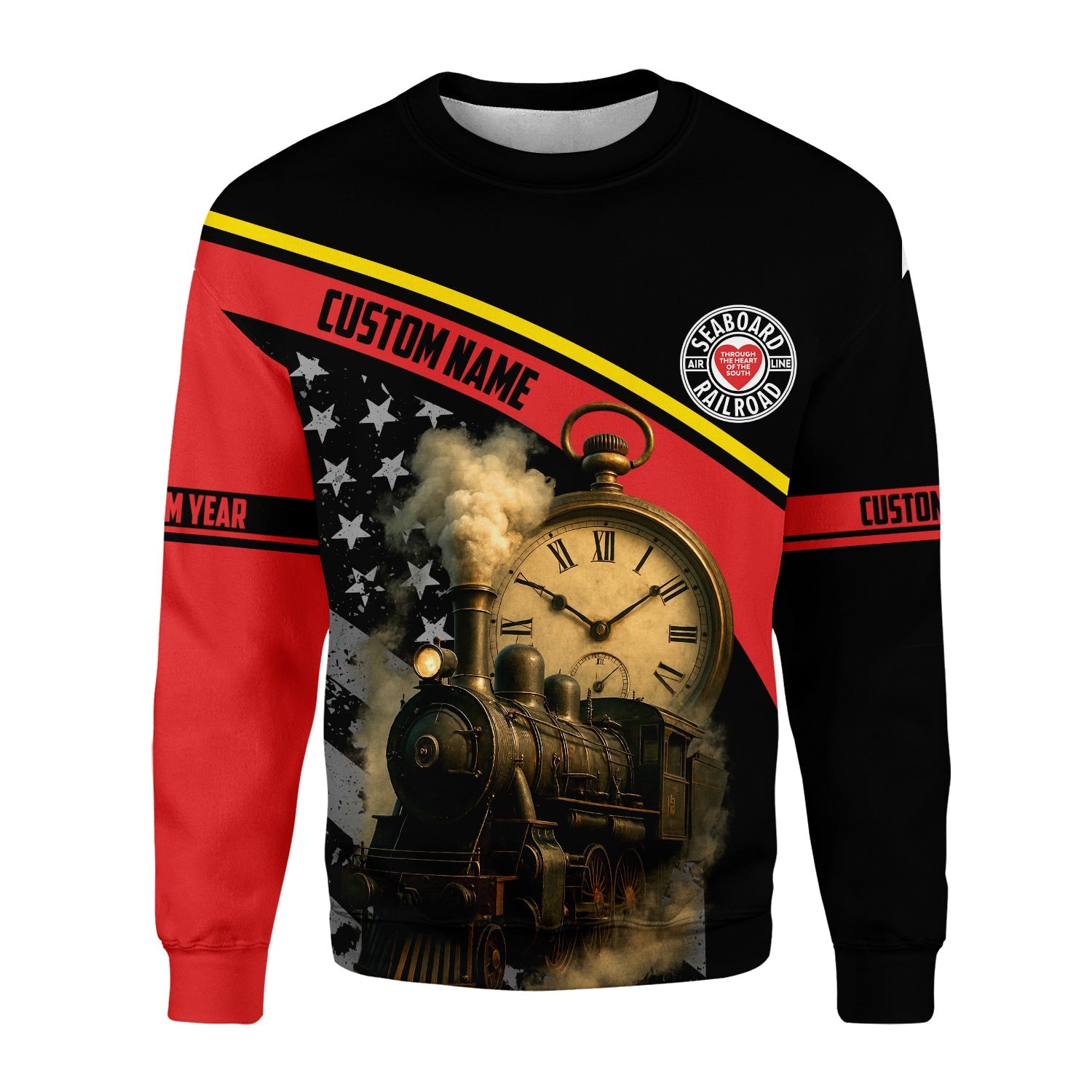 Railspirit Personalized Seaboard Air Line Railroad Sweatshirt Classic Steam Engine With Retro Pocket Watch Shirt All Over Print