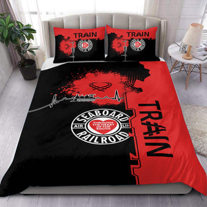 Railspirit Seaboard Air Line Railroad Bedding Set Engine Heartbeat and Track Love Style Bedding Set Gift Idea For Train Lovers