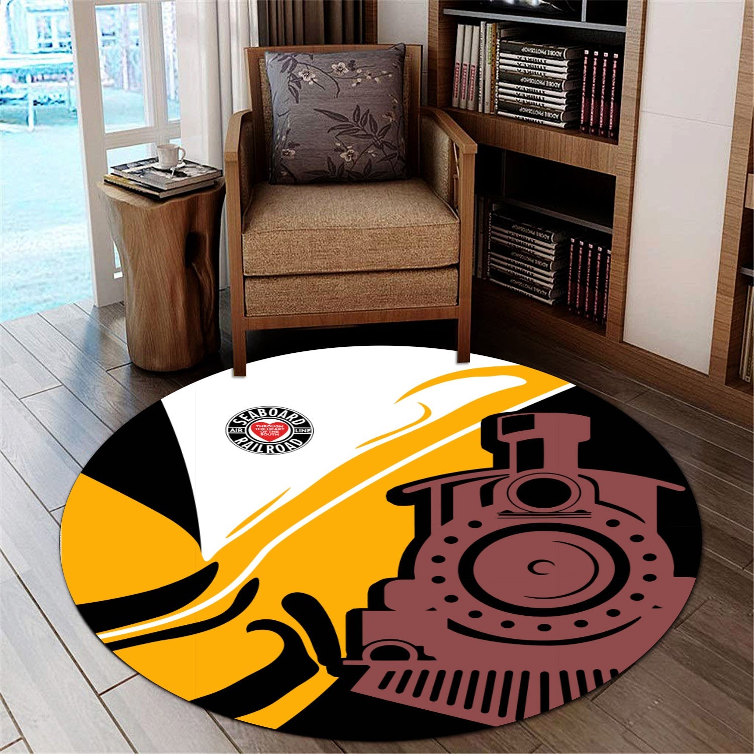 Railspirit Seaboard Air Line Railroad Round Mat Flame-Inspired Style Mat Gift Idea For Train Lovers