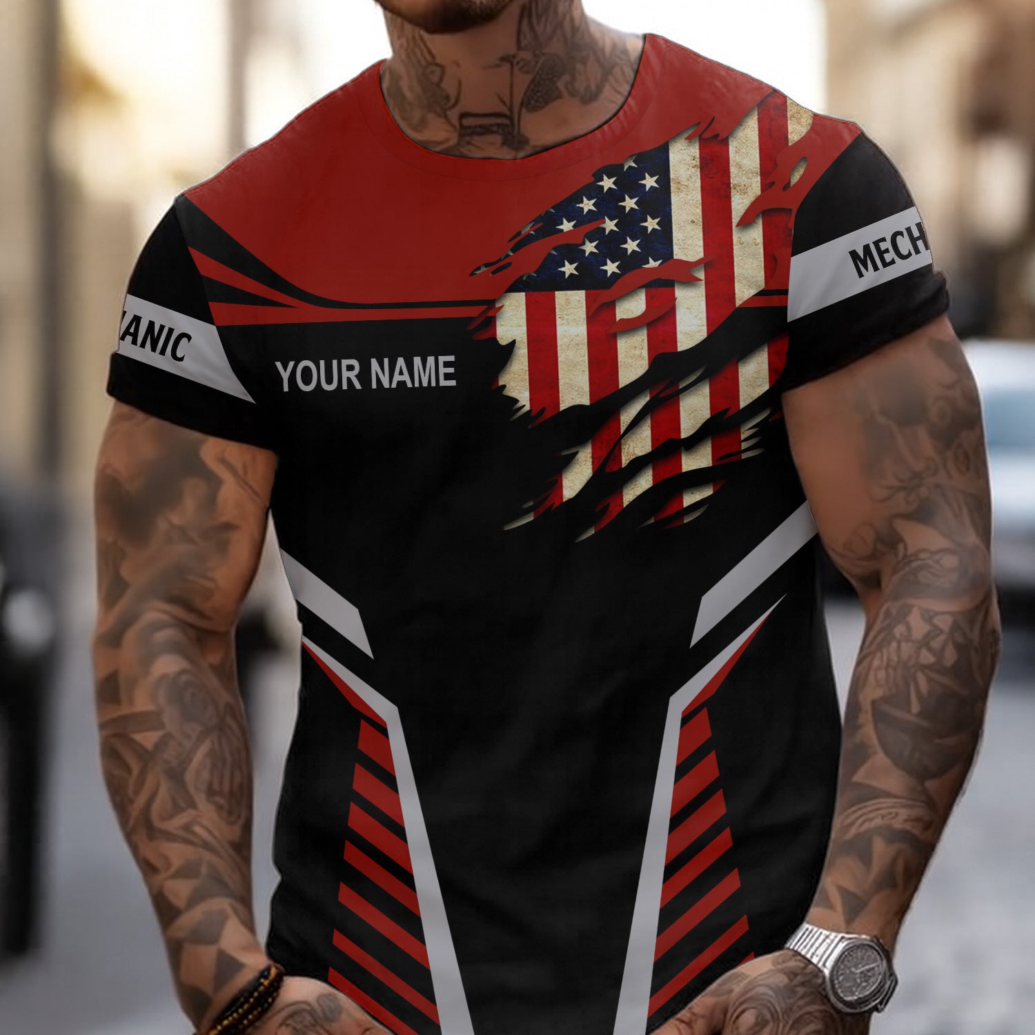 Personalized Mechanic Shirt, Wrenches and America Flag Design, Mechanic Uniforms, Gift For Men