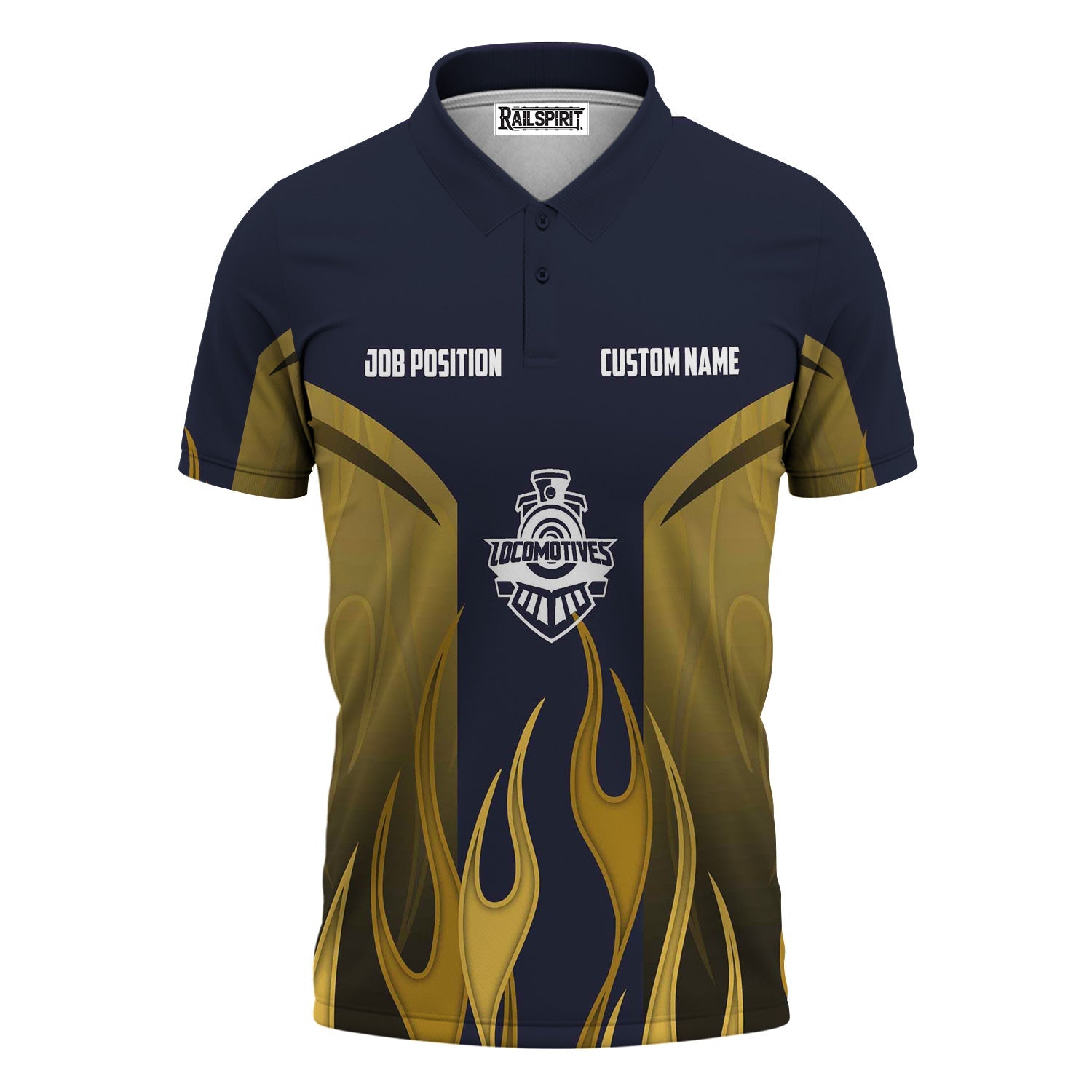 Railspirit Custom Name and Job Title Chessie System Railroad Polo Shirt Flame Graphic Train Shirt