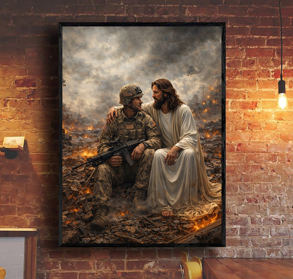 Jesus Comforting a Soldier Wall Art, Christian Faith Canvas Print, Jesus with Soldier in War, Religious Gift for Veterans, Home Decor
