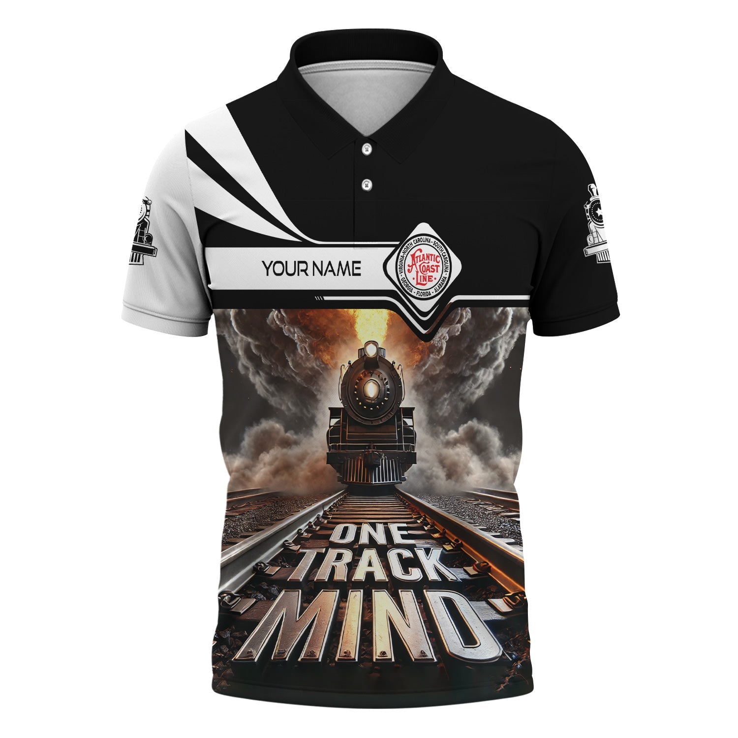 Railspirit Personalized Atlantic Coast Line Railroad Polo Shirt One Track Mind Train Printed Shirt