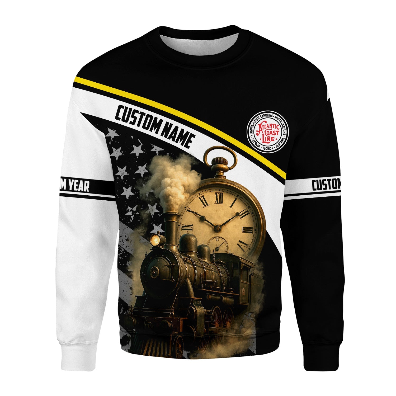 Railspirit Personalized Atlantic Coast Line Railroad Sweatshirt Classic Steam Engine With Retro Pocket Watch Shirt All Over Print