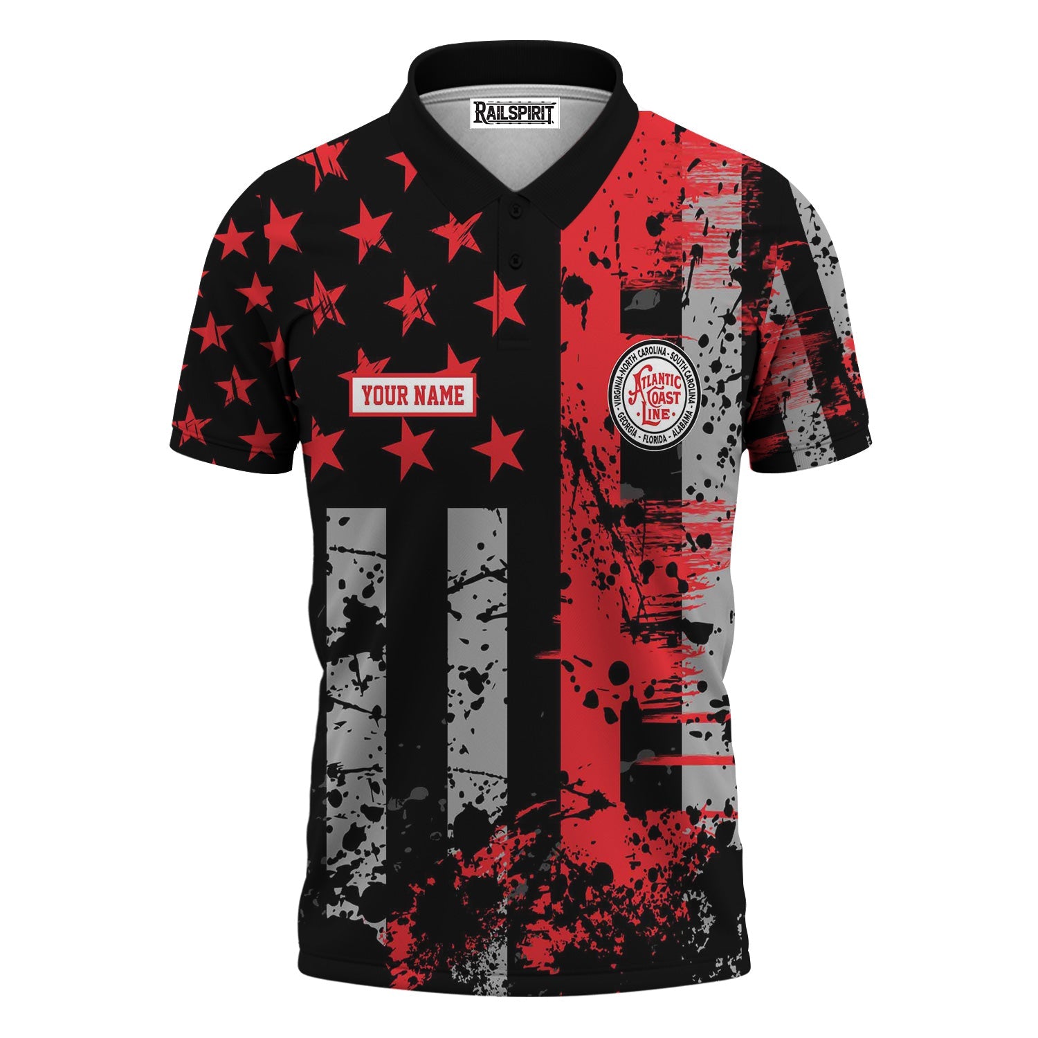 Railspirit Personalized Atlantic Coast Line Railroad Polo Shirt Artistic Paint American Flag Style Train Shirt