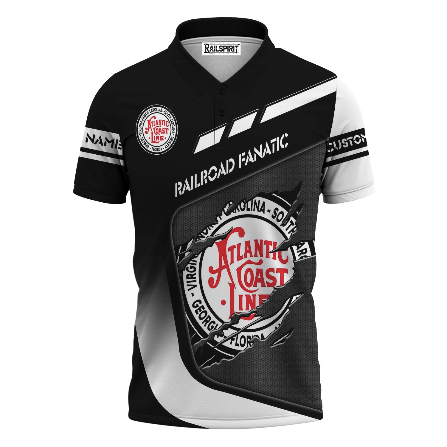 Railspirit Personalized Atlantic Coast Line Railroad Polo Shirt Ripped Texture Style Train Shirt For Railroad Fanatic