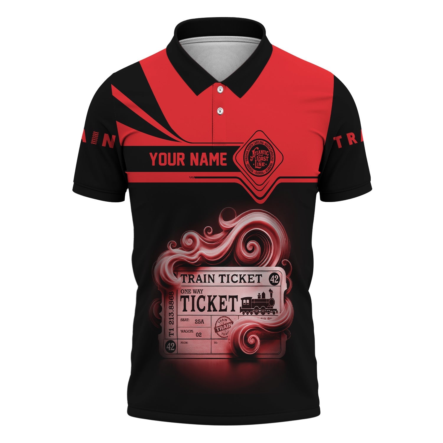 Railspirit Custom Name Atlantic Coast Line Railroad Polo Shirt American Train Ticket Printed Shirt