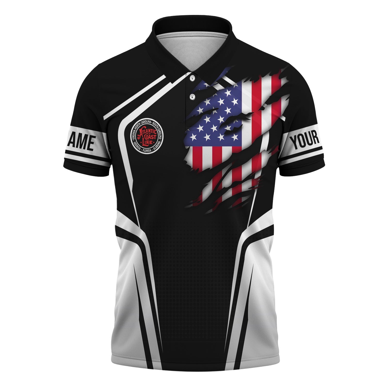 Railspirit Personalized Atlantic Coast Line Railroad Polo Shirt American Eagle Vintage Train Shirt