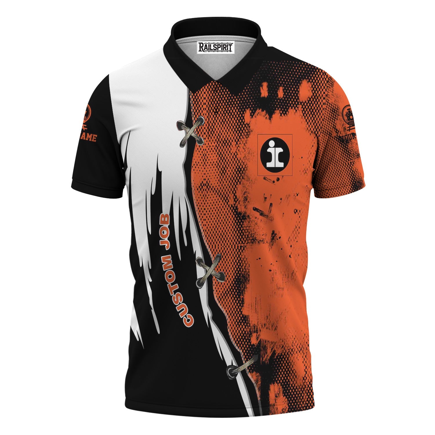 Railspirit Personalized Illinois Central Railroad Polo Shirt Retro Stitches Design with Custom Position Train Shirt