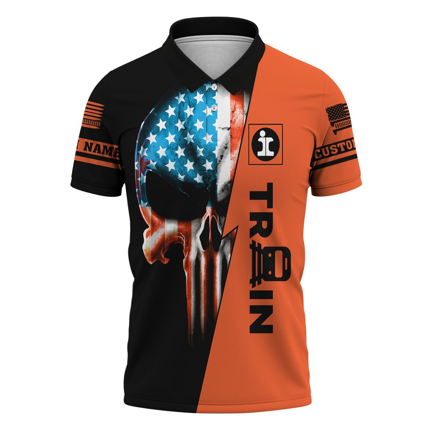 Railspirit Personalized Illinois Central Railroad Polo Shirt Train Skull American Flag Shirt All Over Print