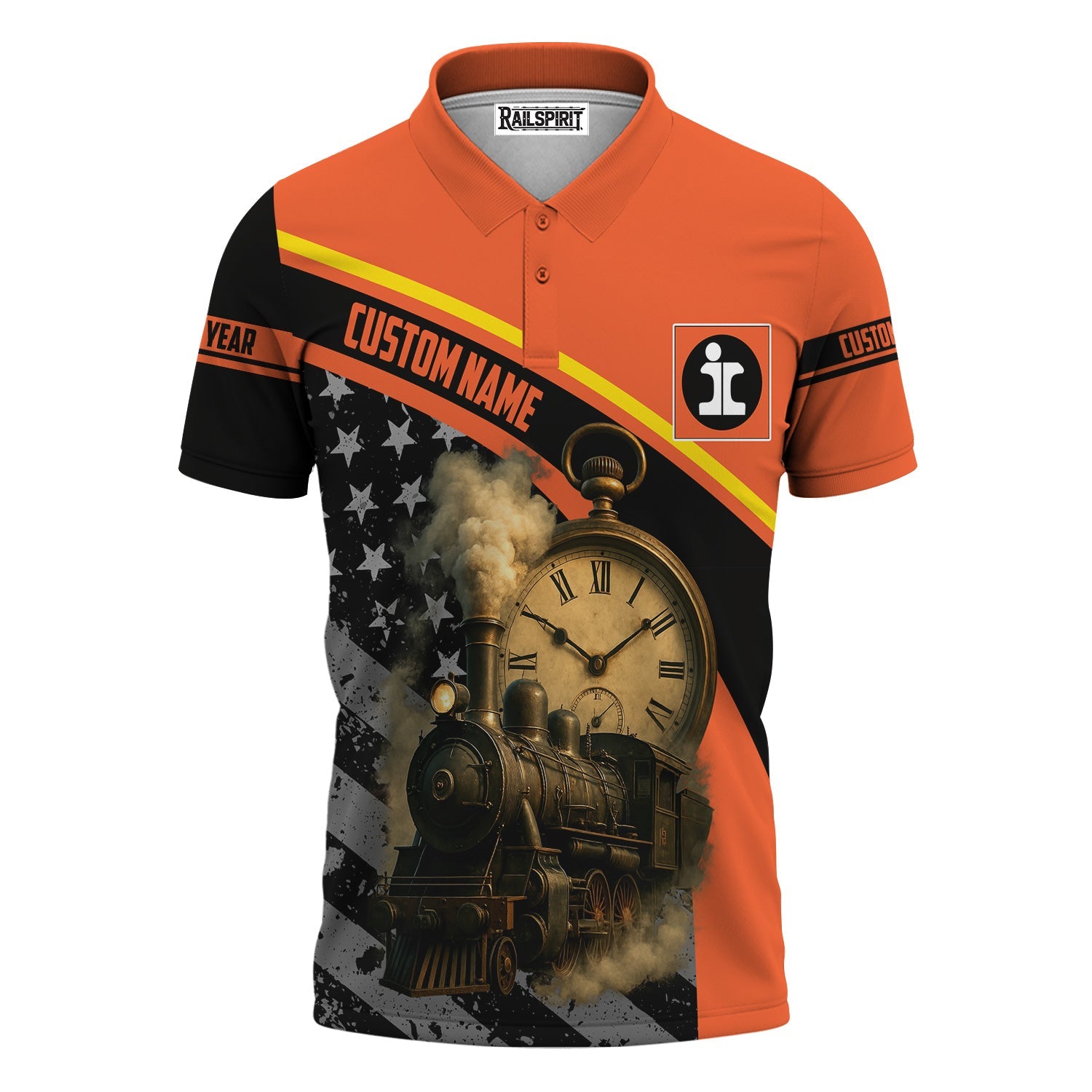 Railspirit Personalized Illinois Central Railroad Polo Shirt Classic Steam Engine With Retro Pocket Watch Shirt All Over Print