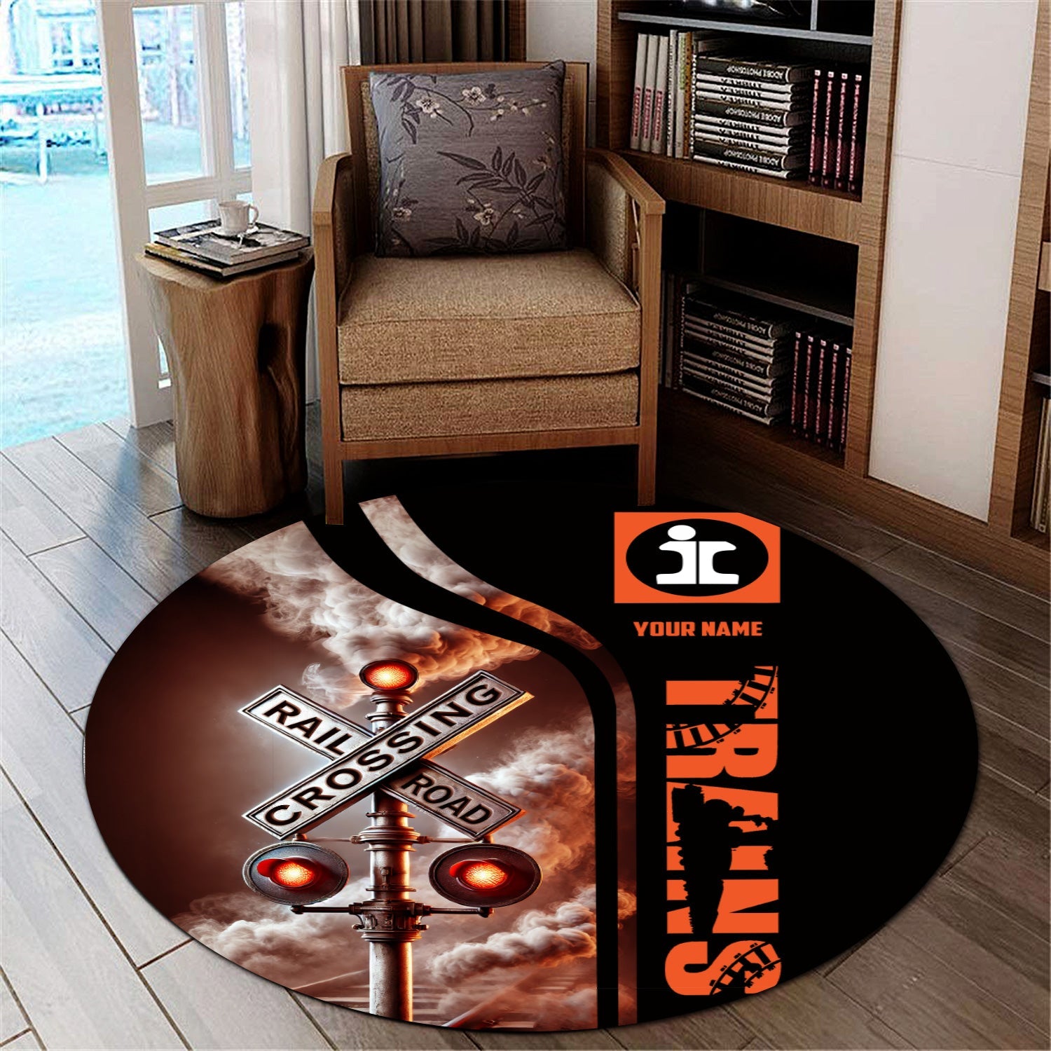 Railspirit Personalized Illinois Central Railroad Round Mat Railroad Crossing Sign Mat All Over Print
