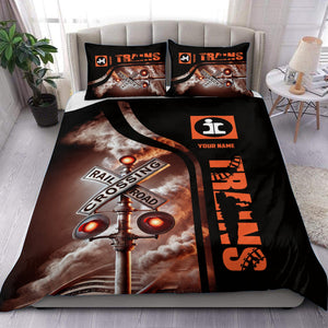 Railspirit Personalized Illinois Central Railroad Bedding Set Railroad Crossing Sign Bedding Set All Over Print