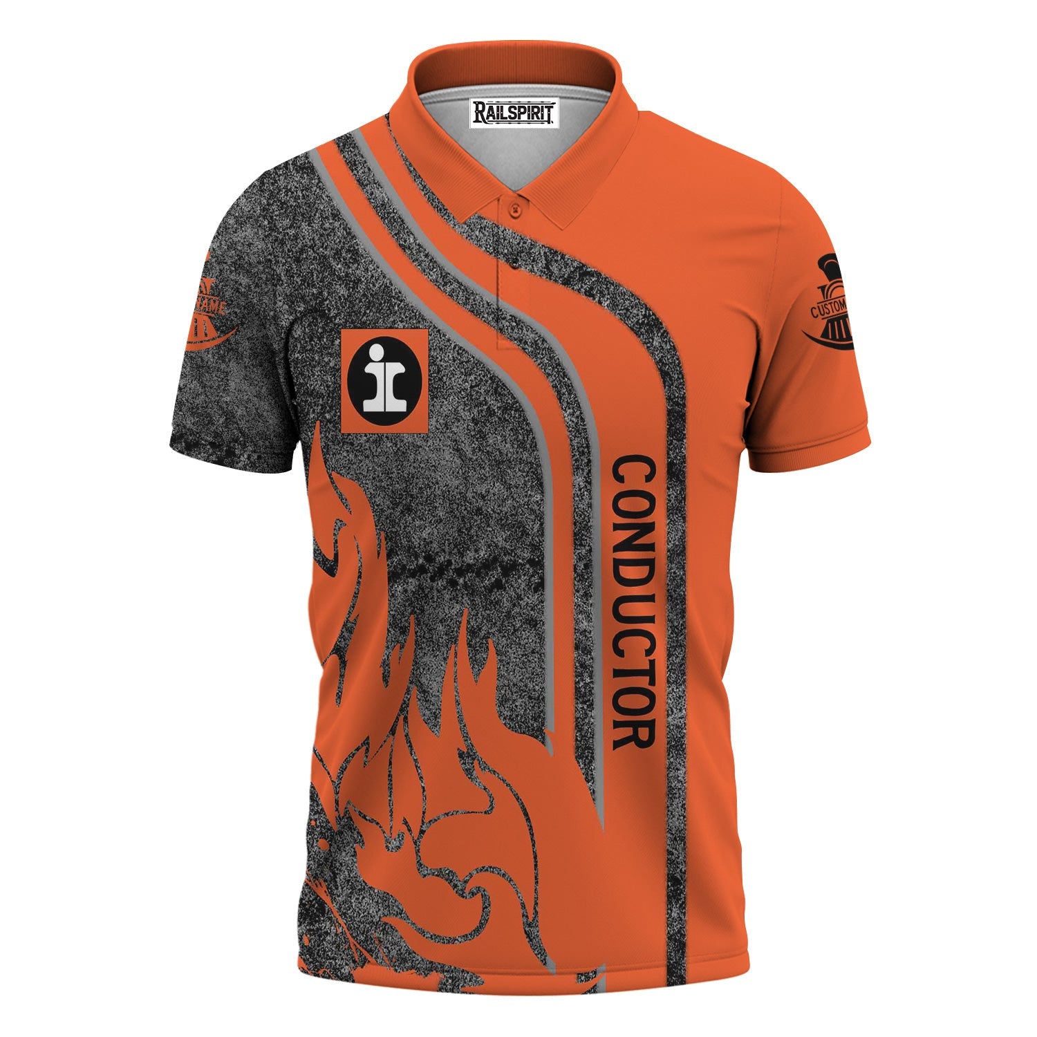 Railspirit Personalized Illinois Central Railroad Polo Shirt Flame Design with Custom Job Position Train Shirt