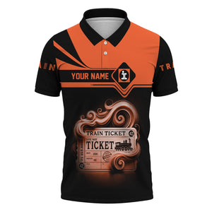 Railspirit Custom Name Illinois Central Railroad Polo Shirt American Train Ticket Printed Shirt
