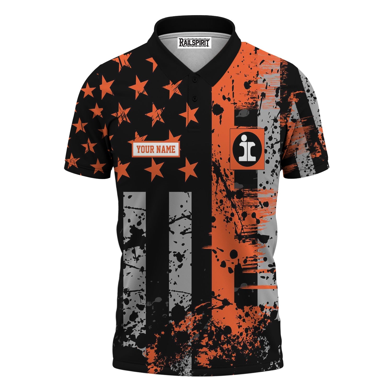 Railspirit Personalized Illinois Central Railroad Polo Shirt Artistic Paint American Flag Style Train Shirt