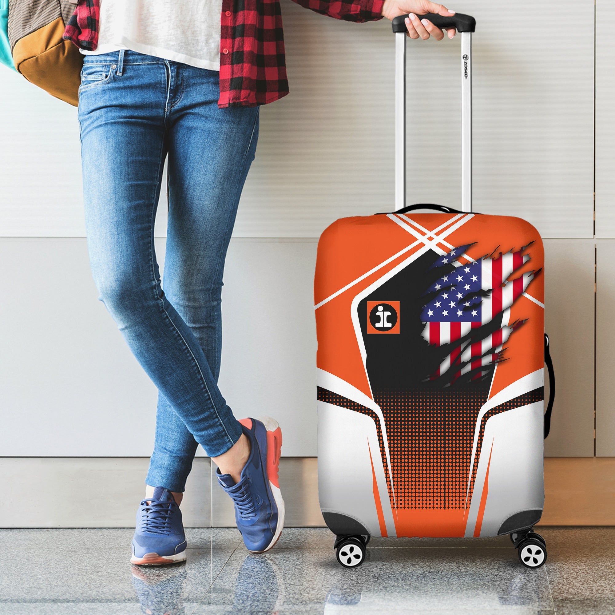 Railspirit Personalized Illinois Central Railroad Luggage Cover American Eagle Vintage Train Luggage Protection