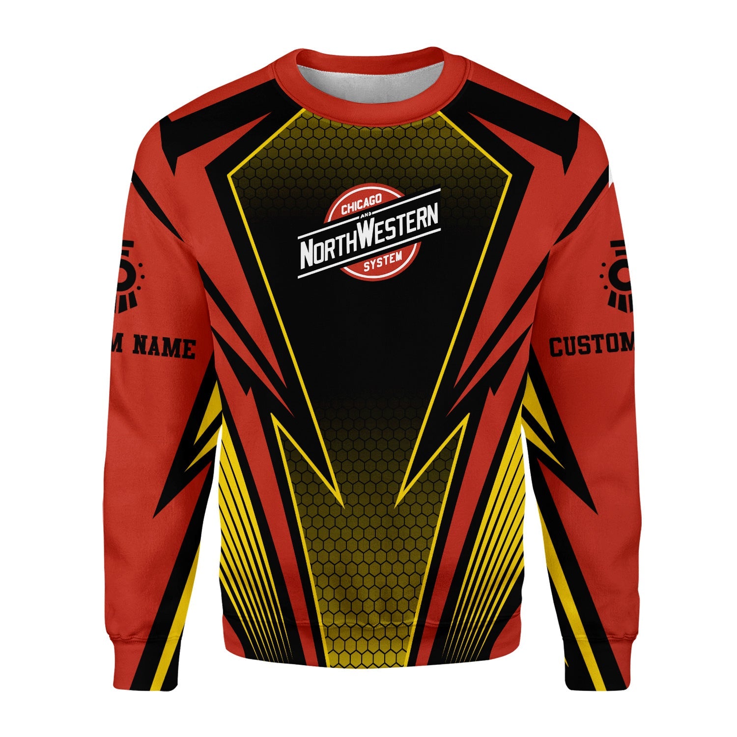 Railspirit Personalized Chicago and North Western Railway Sweatshirt Lightning Graphic Style Shirt Gift Idea For Train Lover