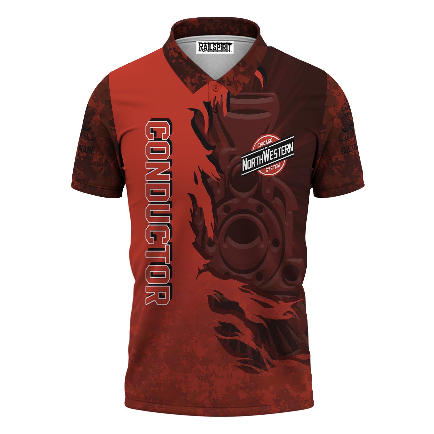 Railspirit Personalized Chicago and North Western Railway Polo Shirt Blazing Style with Custom Position Train Shirt