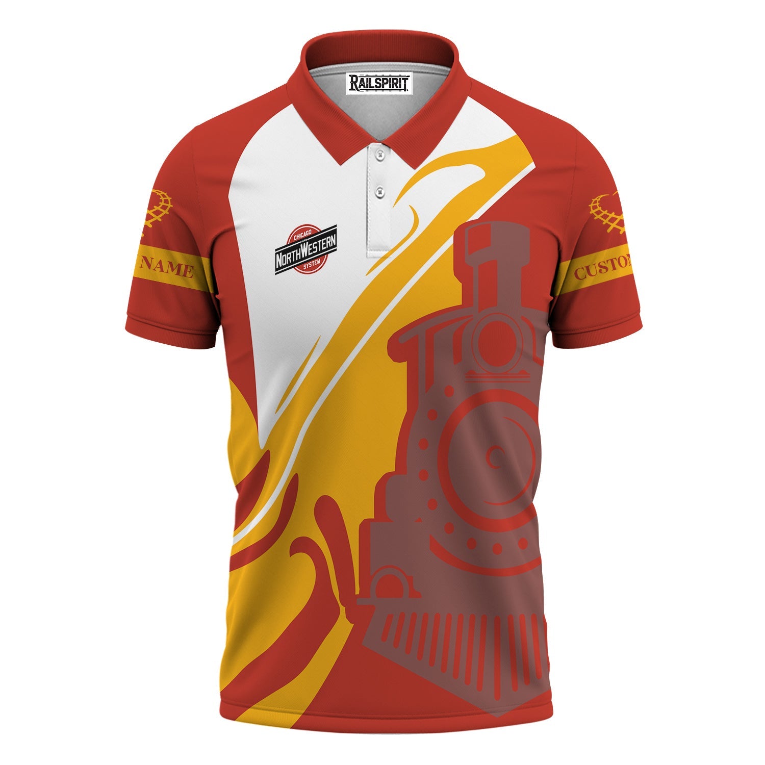 Railspirit Personalized Chicago and North Western Railway Polo Shirt Flame-Inspired Style Shirt Gift Idea For Train Lovers