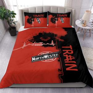 Railspirit Chicago and North Western Railway Bedding Set Engine Heartbeat and Track Love Style Bedding Set Gift Idea For Train Lovers