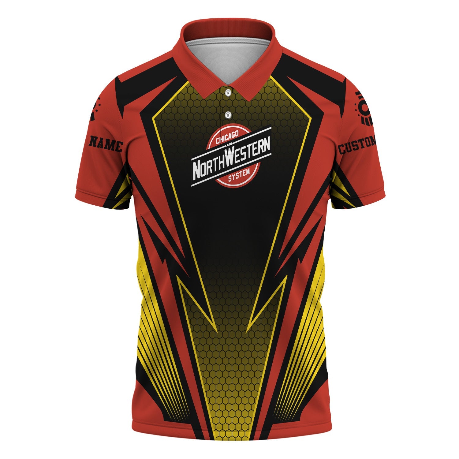 Railspirit Personalized Chicago and North Western Railway Polo Shirt Lightning Graphic Style Shirt Gift Idea For Train Lover