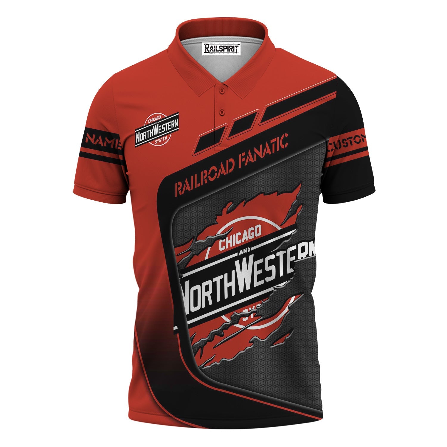 Railspirit Personalized Chicago and North Western Railway Polo Shirt Ripped Texture Style Train Shirt For Railroad Fanatic