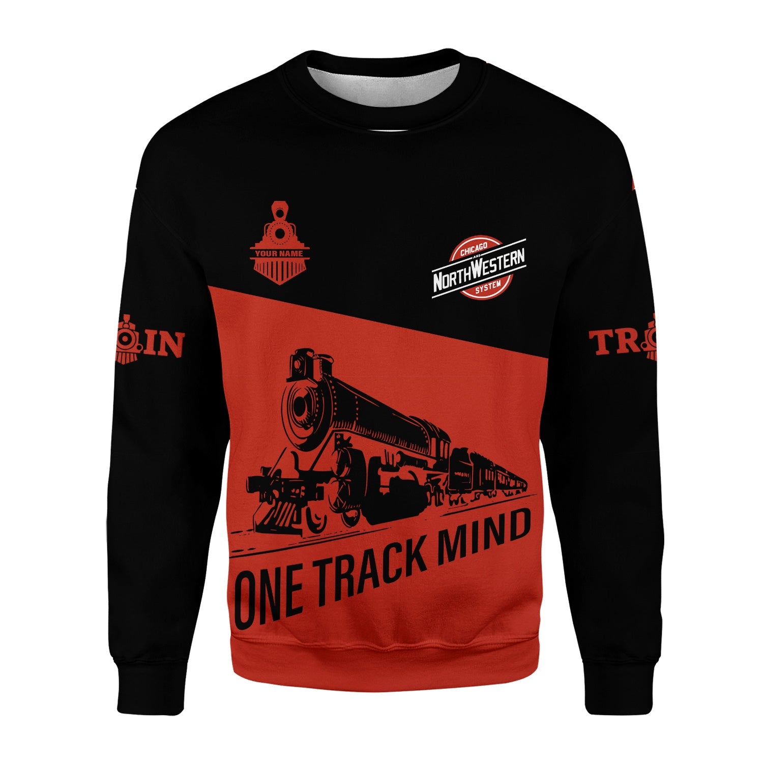 Railspirit Personalized Chicago and North Western Railway Sweatshirt One Track Mind Train Sweater Gift Idea For Train Lover