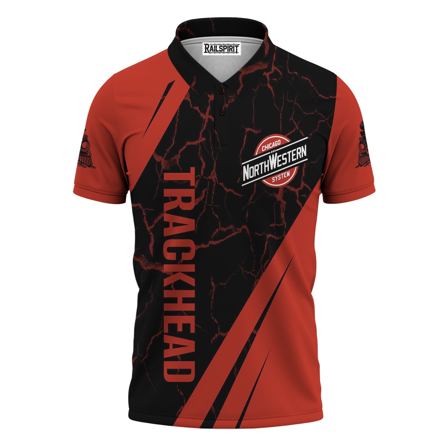 Railspirit Personalized Chicago and North Western Railway Polo Shirt Crackle Texture Style Train Shirt For Trackhead