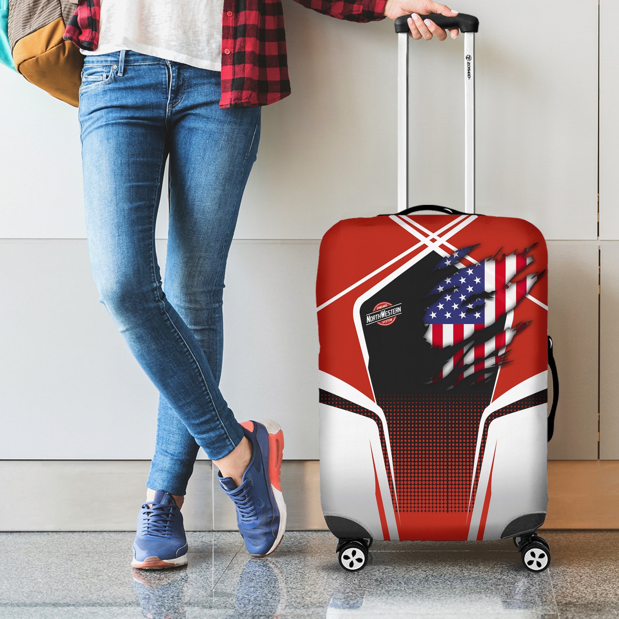 Railspirit Personalized Chicago and North Western Railway Luggage Cover American Eagle Vintage Train Luggage Protection