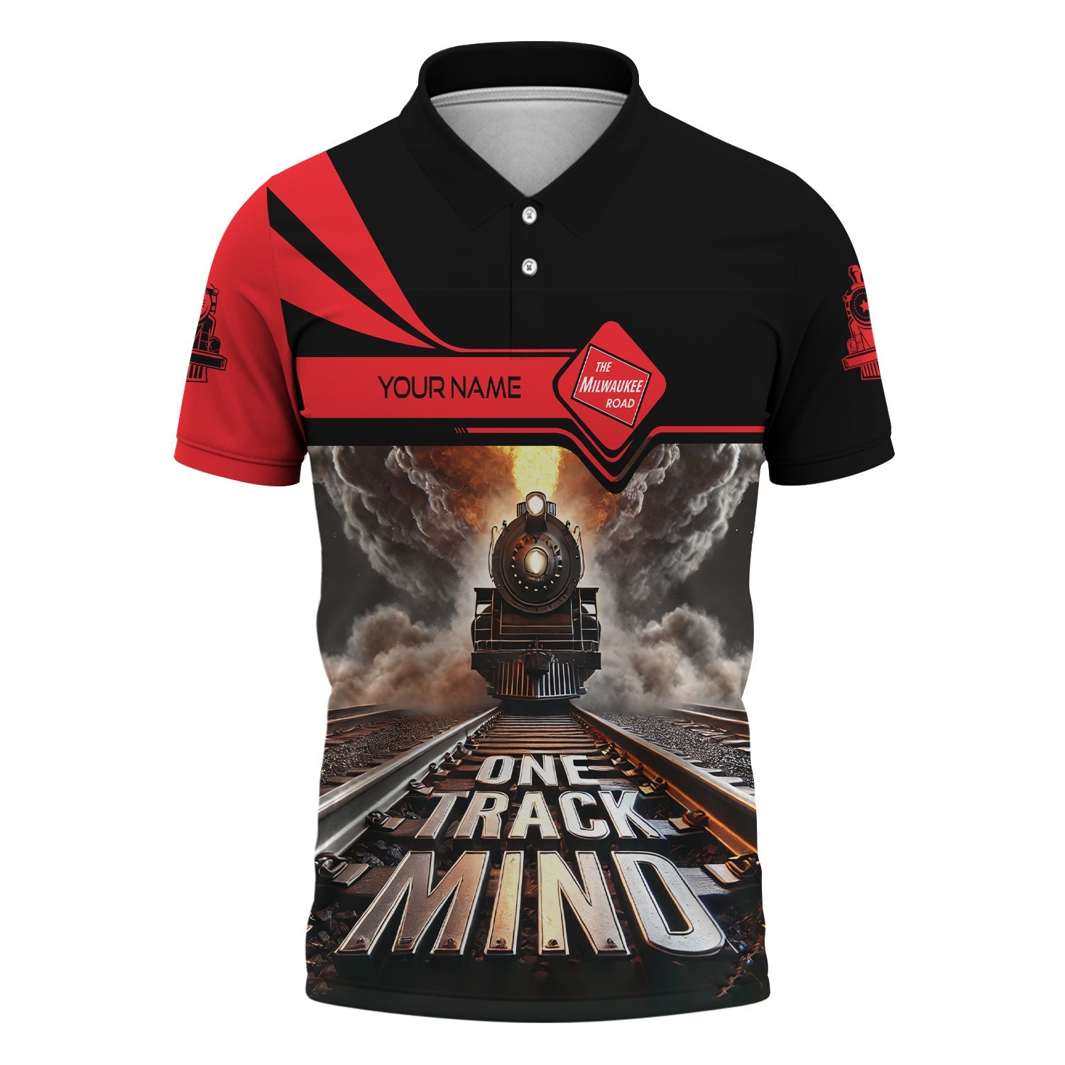 Railspirit Personalized Chicago, Milwaukee, St. Paul and Pacific Railroad Polo Shirt One Track Mind Milwaukee Road Train Printed Shirt