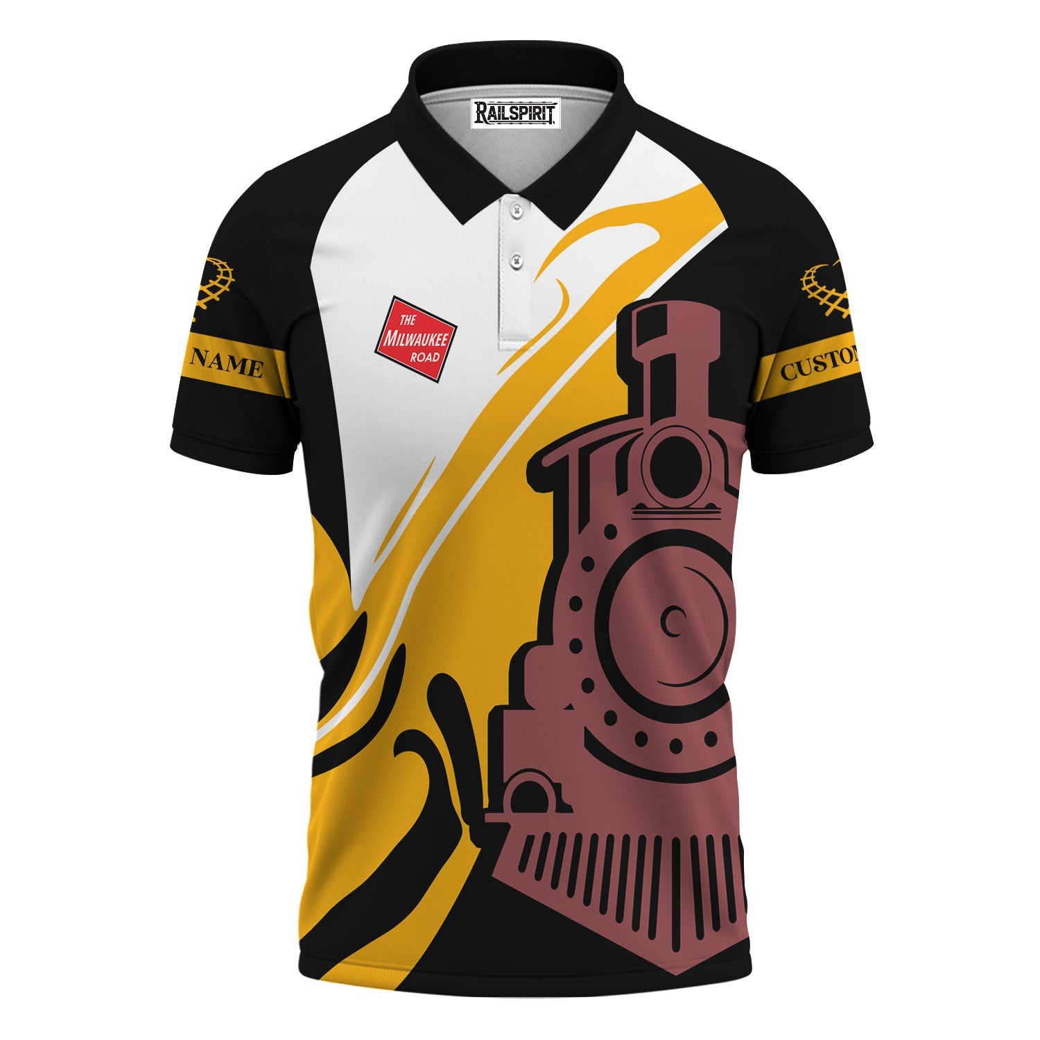 Railspirit Personalized Chicago, Milwaukee, St. Paul and Pacific Railroad Polo Shirt Flame-Inspired Style Milwaukee Road Shirt Gift For Train Lovers