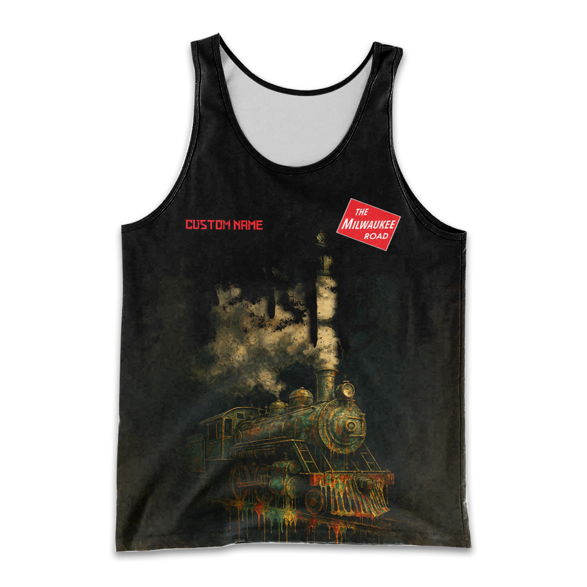 Railspirit Personalized Chicago, Milwaukee, St. Paul and Pacific Railroad Men Tank Top Vintage Train Art Style Milwaukee Road Shirt