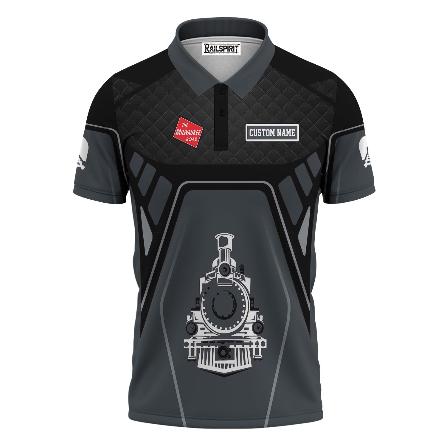 Railspirit Personalized Chicago, Milwaukee, St. Paul and Pacific Railroad Polo Shirt Steam Locomotive Engine Graphic Milwaukee Road Train Shirt