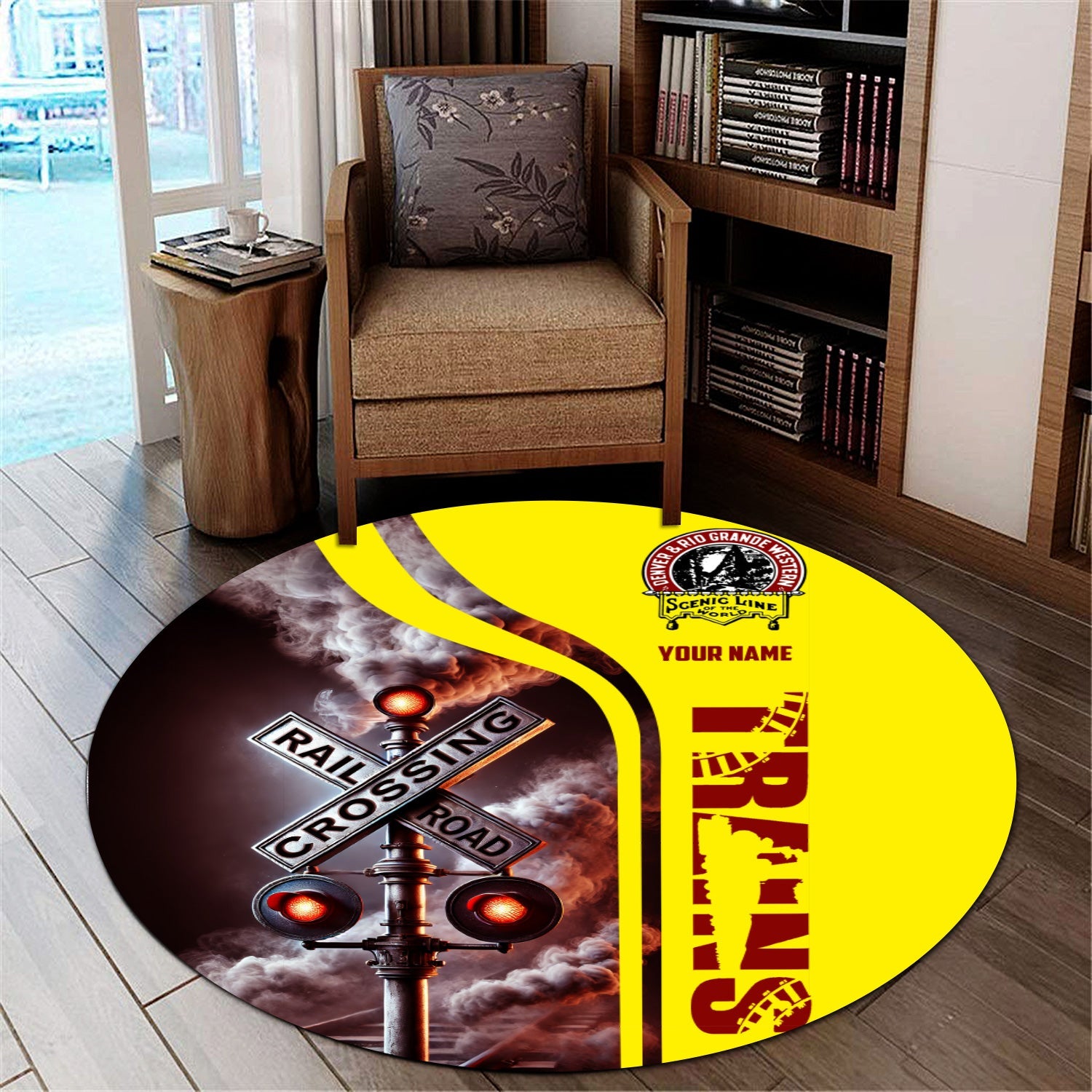 Railspirit Personalized Denver and Rio Grande Western Railroad Round Mat Railroad Crossing Sign Mat All Over Print