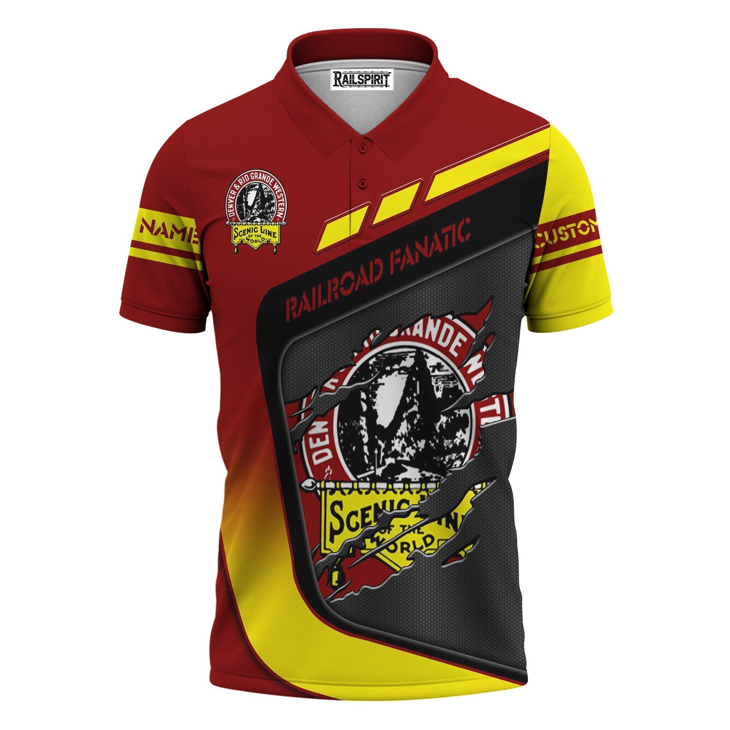 Railspirit Personalized Denver and Rio Grande Western Railroad Polo Shirt Ripped Texture Style Train Shirt For Railroad Fanatic
