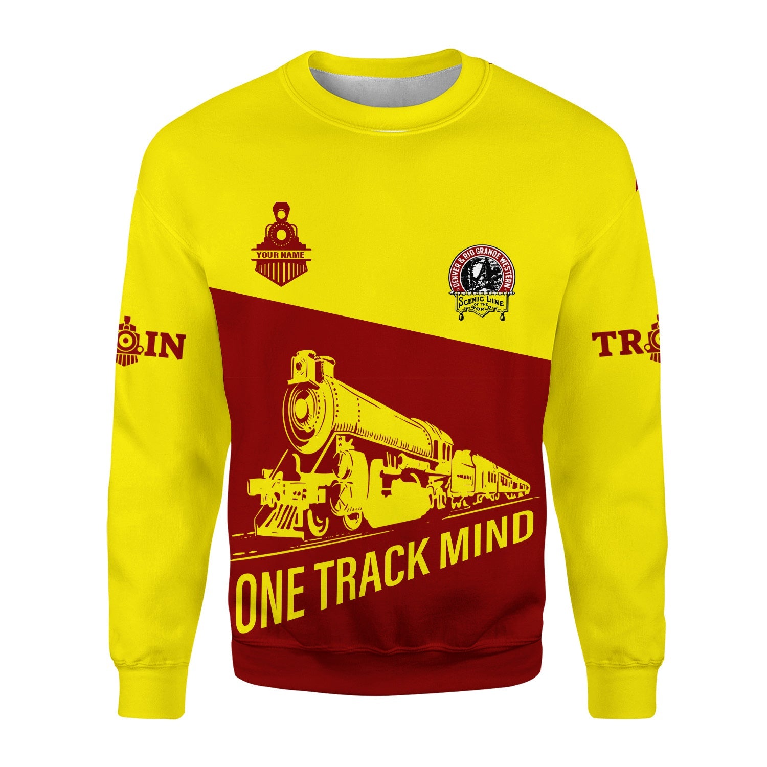 Railspirit Personalized Denver and Rio Grande Western Railroad Sweatshirt One Track Mind Train Sweater Gift Idea For Train Lover