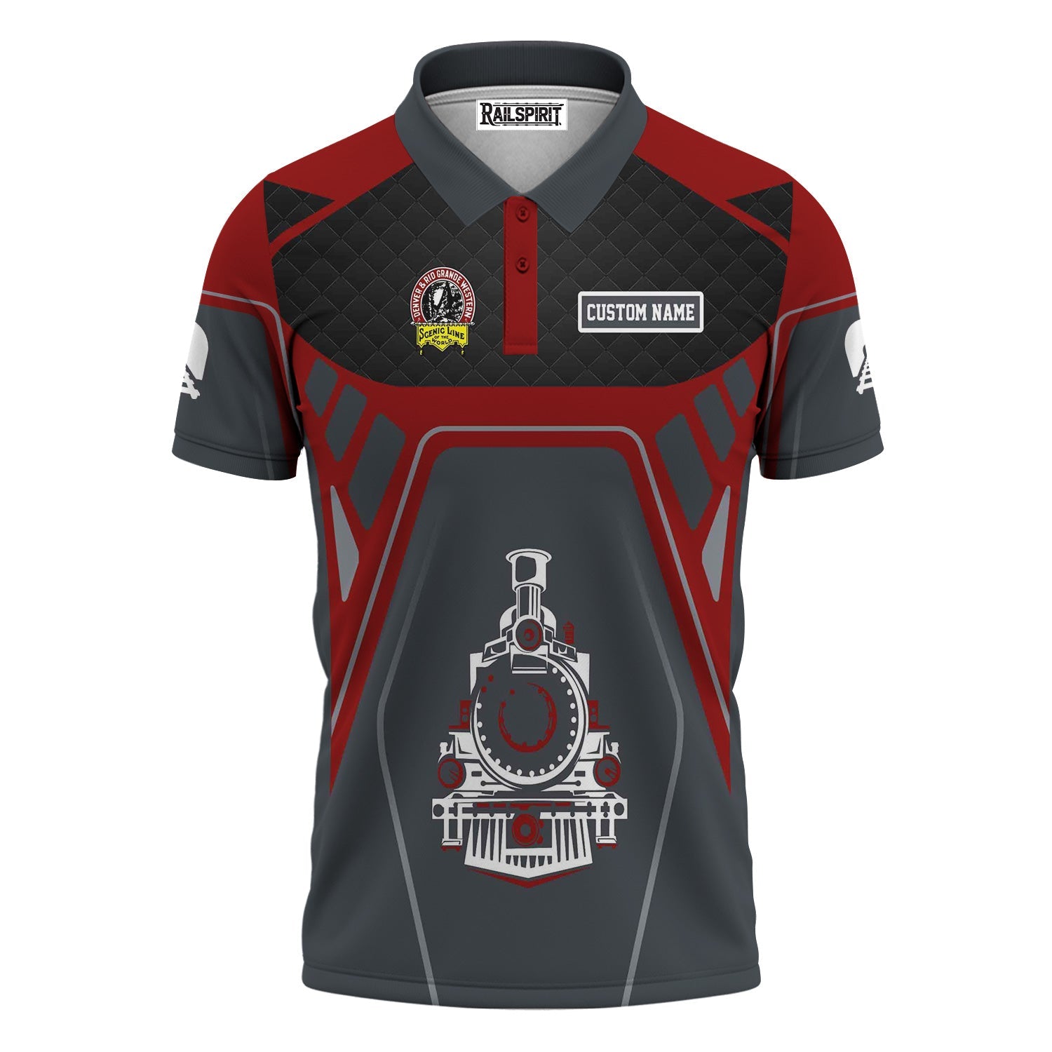 Railspirit Personalized Denver and Rio Grande Western Railroad Polo Shirt Steam Locomotive Engine Graphic Train Shirt All Over Print