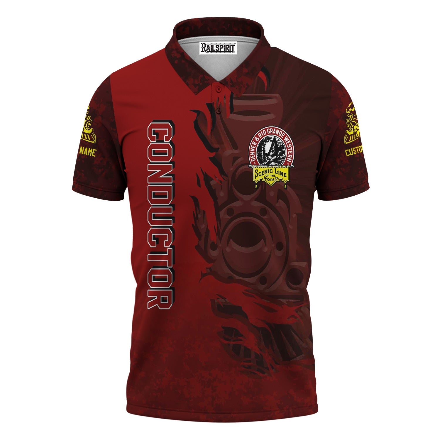 Railspirit Personalized Denver and Rio Grande Western Railroad Polo Shirt Blazing Style with Custom Position Train Shirt