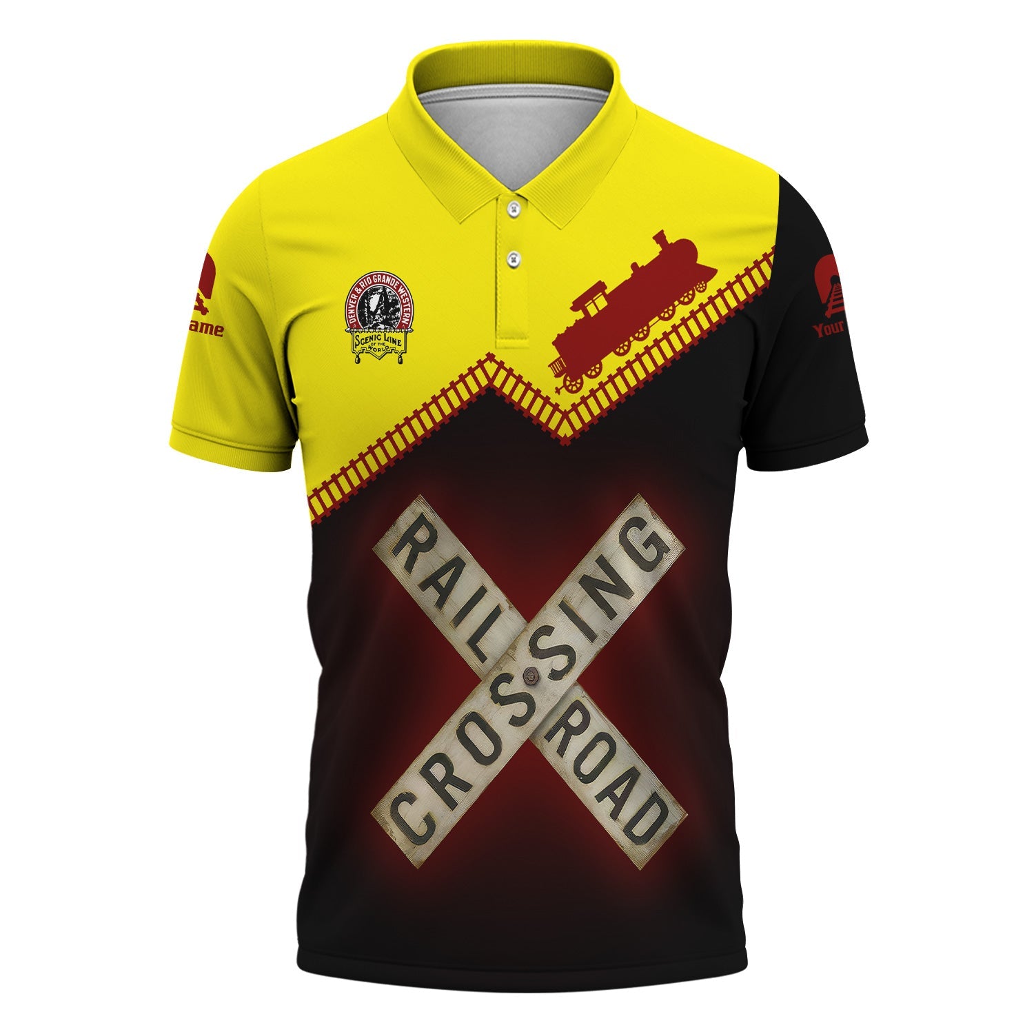 Railspirit Personalized Denver and Rio Grande Western Railroad Polo Shirt Railroad Crossing Printed Train Track Shirt