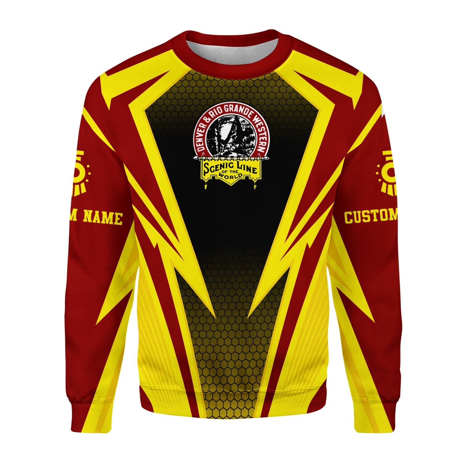 Railspirit Personalized Denver and Rio Grande Western Railroad Sweatshirt Lightning Graphic Style Shirt Gift Idea For Train Lover