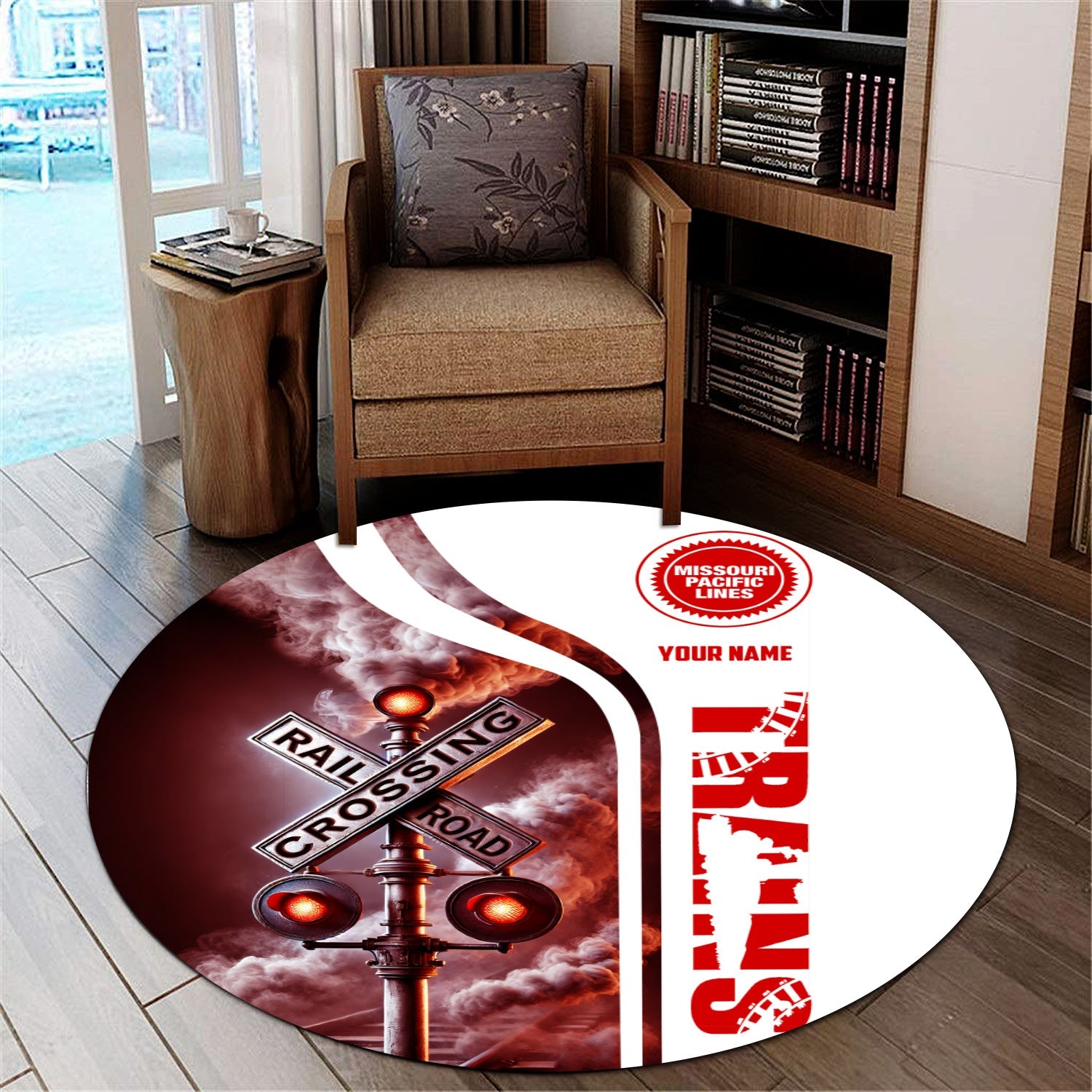 Railspirit Personalized Missouri Pacific Railroad Round Mat Railroad Crossing Sign Mat All Over Print