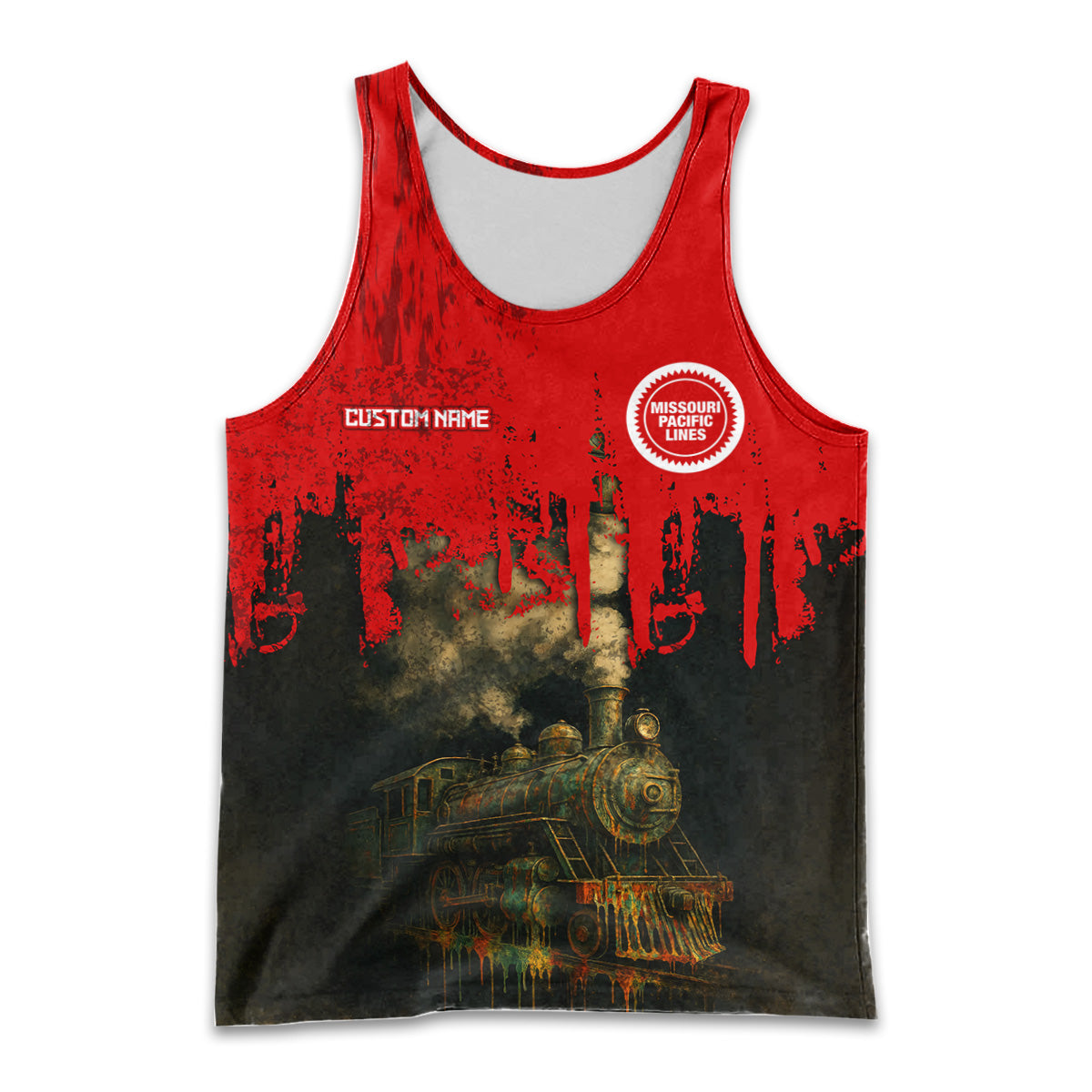 Railspirit Personalized Missouri Pacific Railroad Men Tank Top Vintage Train Art Style Shirt For Locomotive Fans