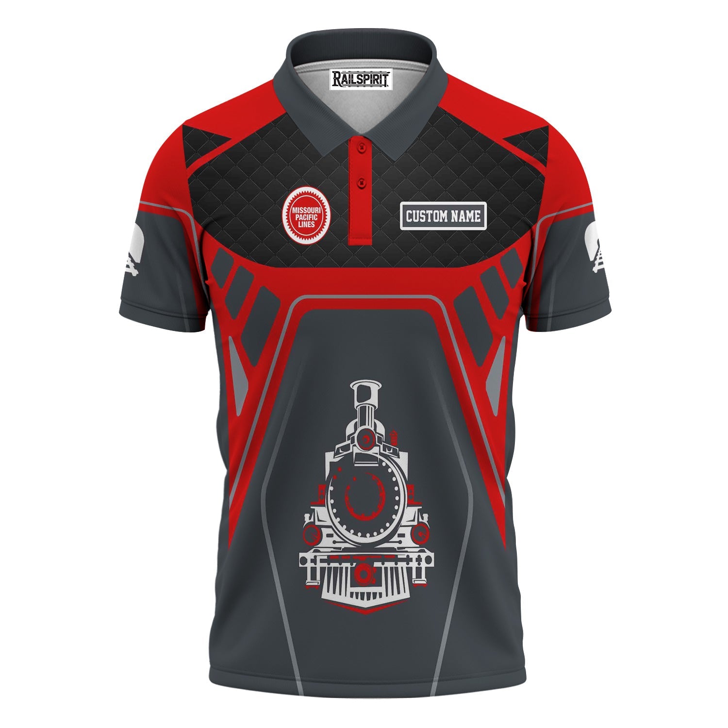Railspirit Personalized Missouri Pacific Railroad Polo Shirt Steam Locomotive Engine Graphic Train Shirt All Over Print