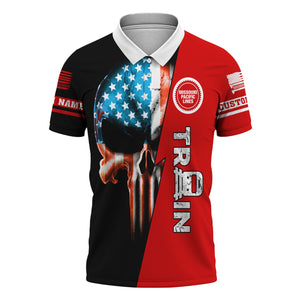 Railspirit Personalized Missouri Pacific Railroad Polo Shirt Train Skull American Flag Shirt All Over Print