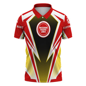 Railspirit Personalized Missouri Pacific Railroad Polo Shirt Lightning Graphic Style Shirt Gift Idea For Train Lover