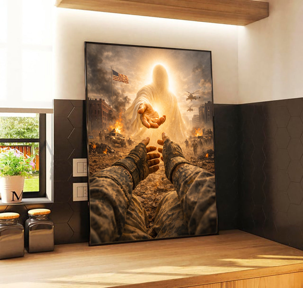 Jesus Saving Soldier Christian Wall Art Print Faith Religious Canvas Poster Military Veteran Christian Gift Jesus Saves Soldier Decor