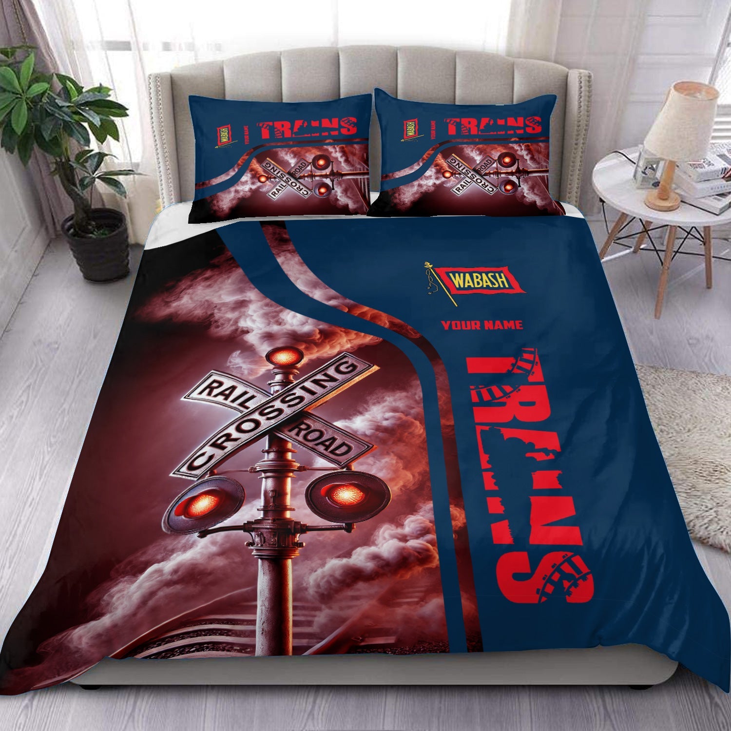 Railspirit Personalized Wabash Railroad Bedding Set Railroad Crossing Sign Bedding Set All Over Print